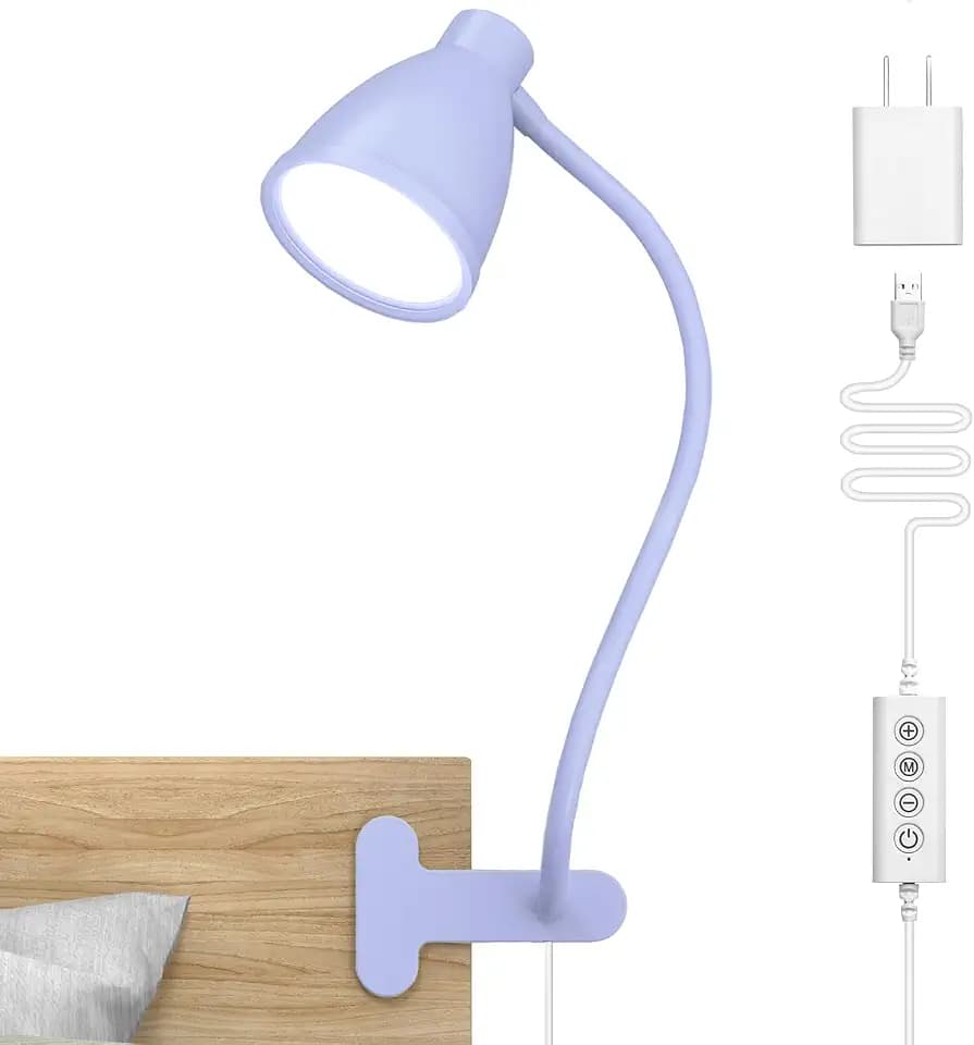 BOHON Desk Lamp with Clamp Clip on Light 5 Color 10 Brightness Lilac Purple