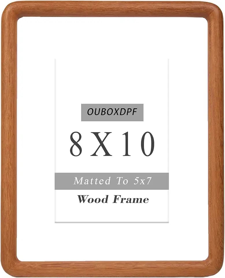 8x10 Picture Frame with Mat for 5x7 Photos, Teak Rounded Edge