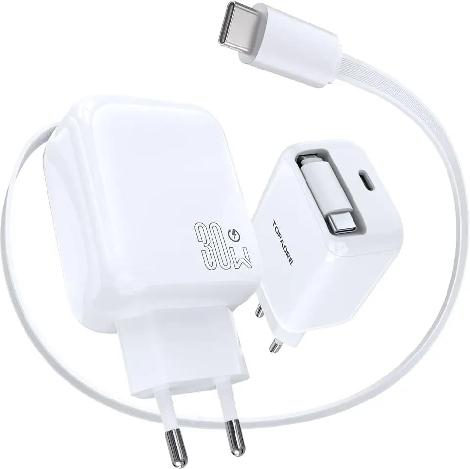 TOPADRE 30W USB C Ladegerät & Einziehbarem Kabel für iPhone, Kompakt Reisen