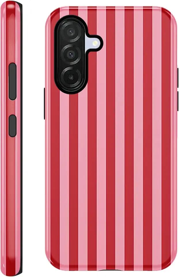 Coalbooliy Handyhülle Streifen für Samsung Galaxy S25 5G, Aesthetic Sommer Gestreift Stripe Frauen Frühling Bunt Mädchen Muster 2 in 1 Case Silikon Schutzhülle Print Design Kratzfest Cover, Rot