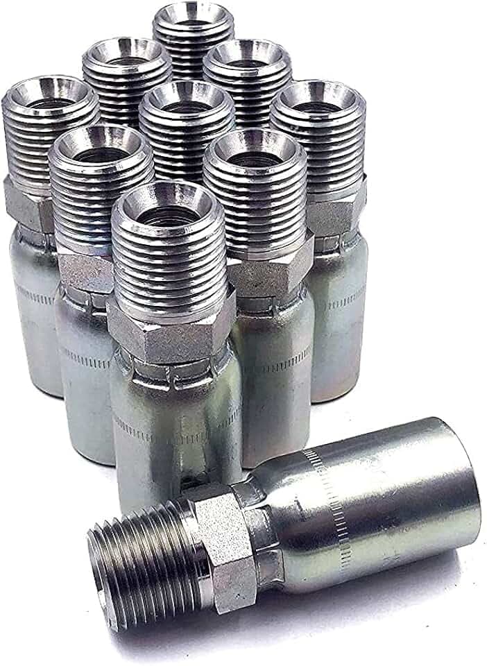 (10-Pack) MP-04-04 | 1/4" Hose x 1/4" NPTF Male Pipe Thread Hydraulic Hose Ends Crimp Fitting
