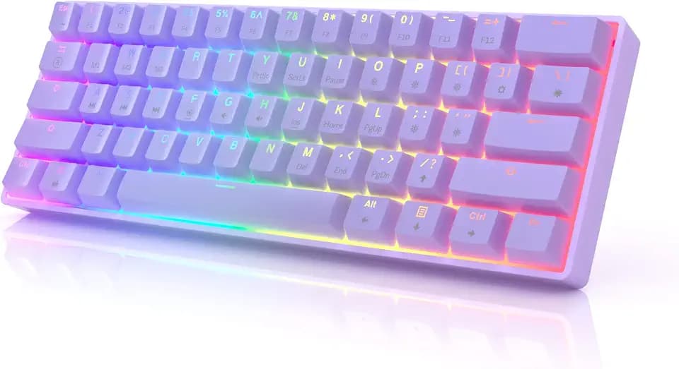 HK Gaming GK61 mechanische 60 Prozent Tastatur | 61 programmierbare Tasten mit RGB Beleuchtung | Windows PC & Mac | QWERTY Layout | Hotswap Gateron Optical Brown Switches | Lavendel