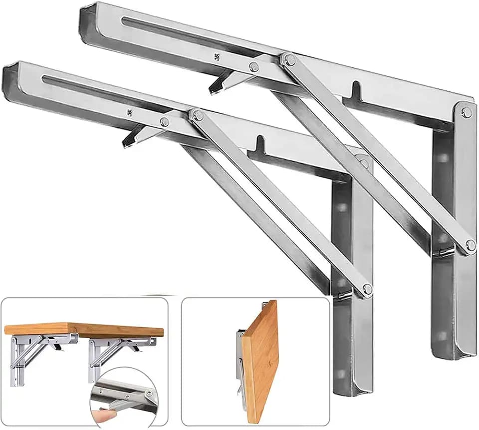 10 Inch Folding Shelf Brackets, 2 Pack Stainless Steel Heavy Duty L Bracket