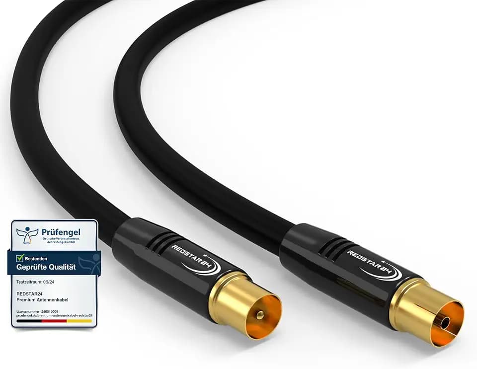 RedStar24 Antennenkabel 30m Schwarz – Stecker zu Buchse Koaxial IEC – Premium HDTV Koaxialkabel für Kabelfernsehen | TV Kabel: Kompatibel mit TV, Radio, DVB-T/T2, DVB-C, DAB