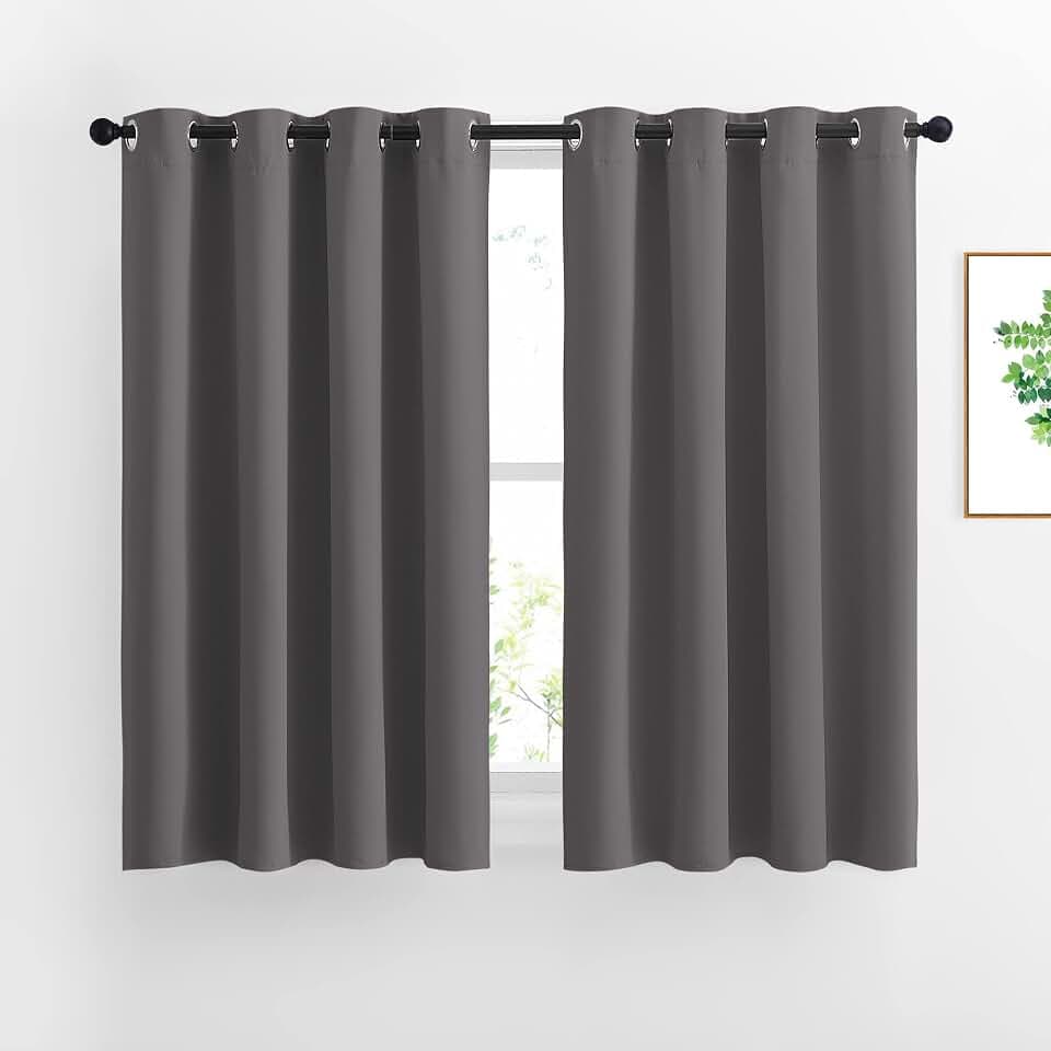 NICETOWN Grey Blackout Small Window Curtains for Cafe, W52xL54, 2 Panels