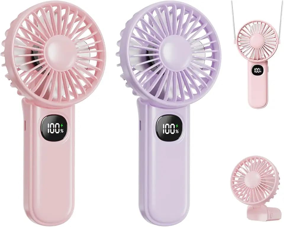 Portable Fan, 2-Pack Small Handheld Travel Fans, Pink & Purple