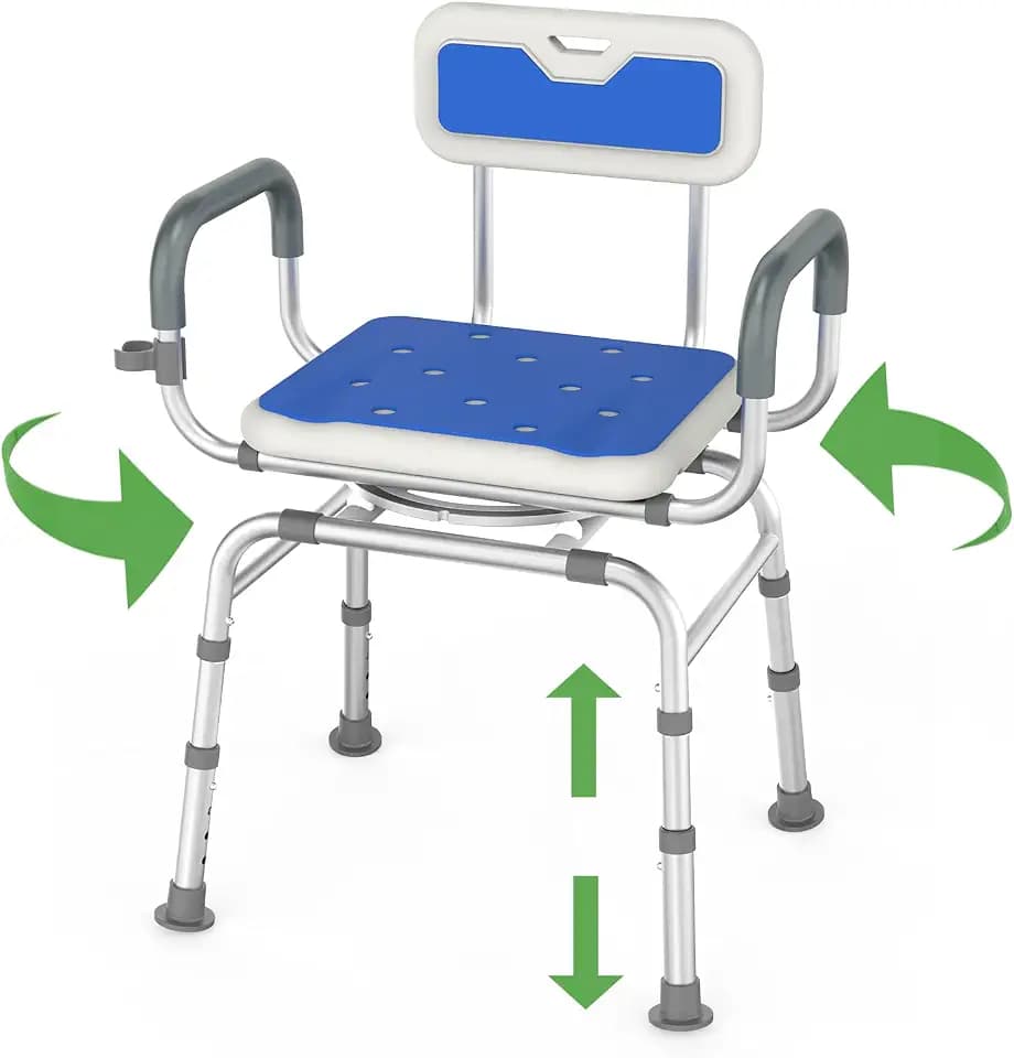 Loyoda Swivel Shower Chair with Padded Armrests and Backrest for Seniors
