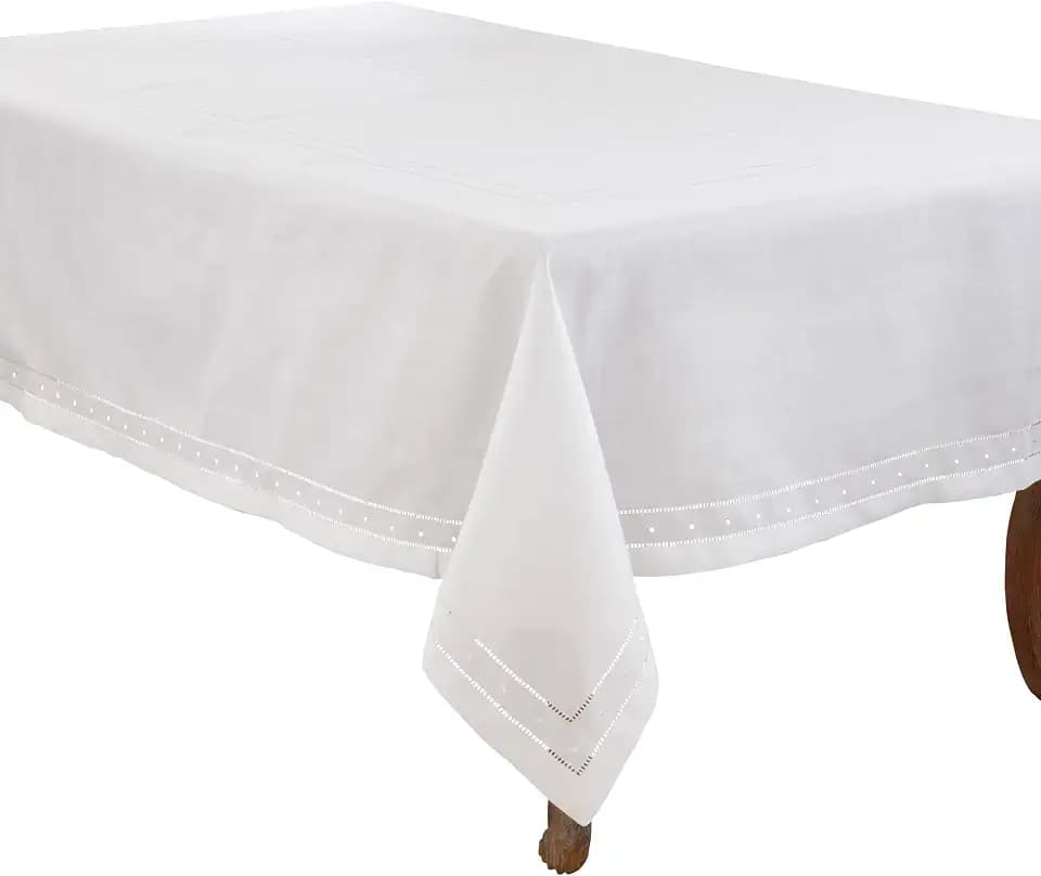 Saro Lifestyle Classic Hemstitch with Embroidered Border Tablecloth, White, 65"x120"
