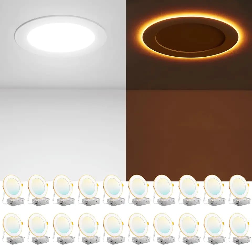 Amico 20 Pack 6 Inch LED Recessed Light with Night Light, 5CCT, 1100LM