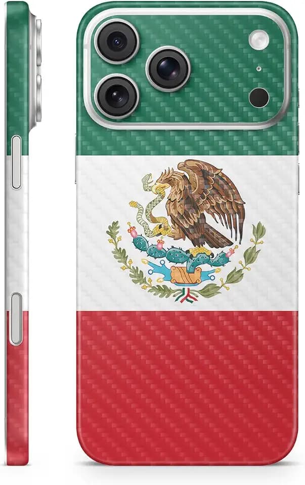 Carbon Fiber Phone Skin Compatible with Apple iPhone 17 Pro Max - Mexican Flag - Premium 3M Vinyl Protective Wrap Decal Cover - Easy to Apply | Crafted in The USA by MightySkins