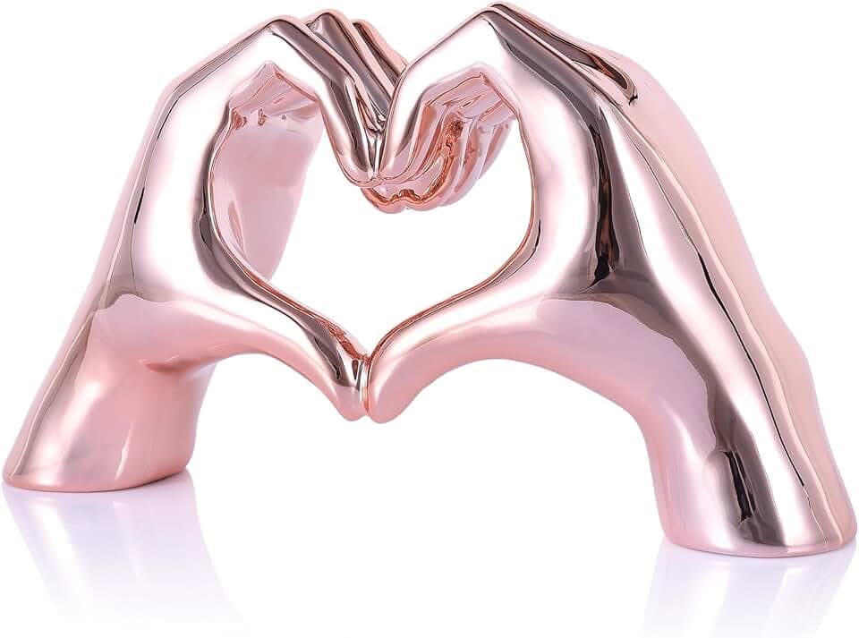 WUBIANJIE Pink Heart Hands Sculpture Boho Living Room Decor, Aesthetic Shelf Decoration, Ideal for Coffee Table, Shelves, Home, Bedroom, Birthday, Wedding Table Decor, and Symbol of Love