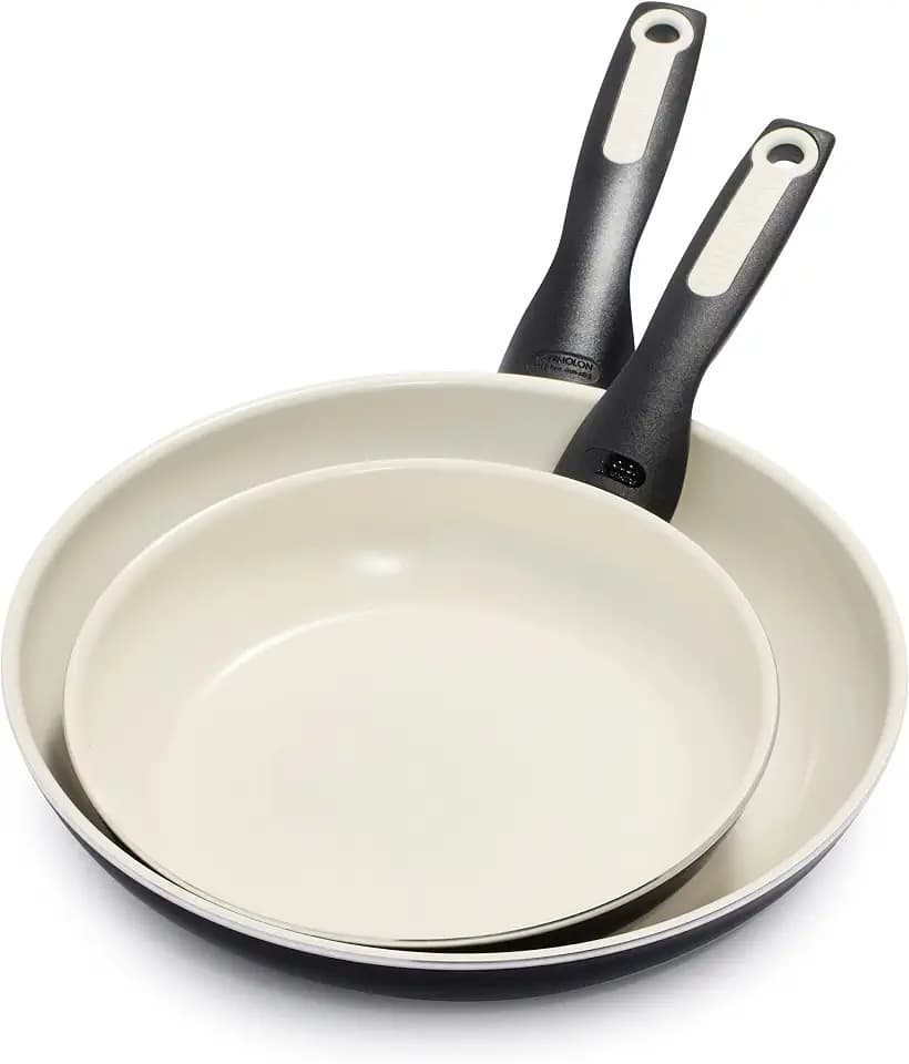 GreenPan Rio 8" and 10" Frying Pan Skillet Set, PFAS-Free, Healthy Ceramic Nonstick Cookware, Stay-Cool Bakelite Handles, Dishwasher Safe, Easy Clean, Durable Performance, Black