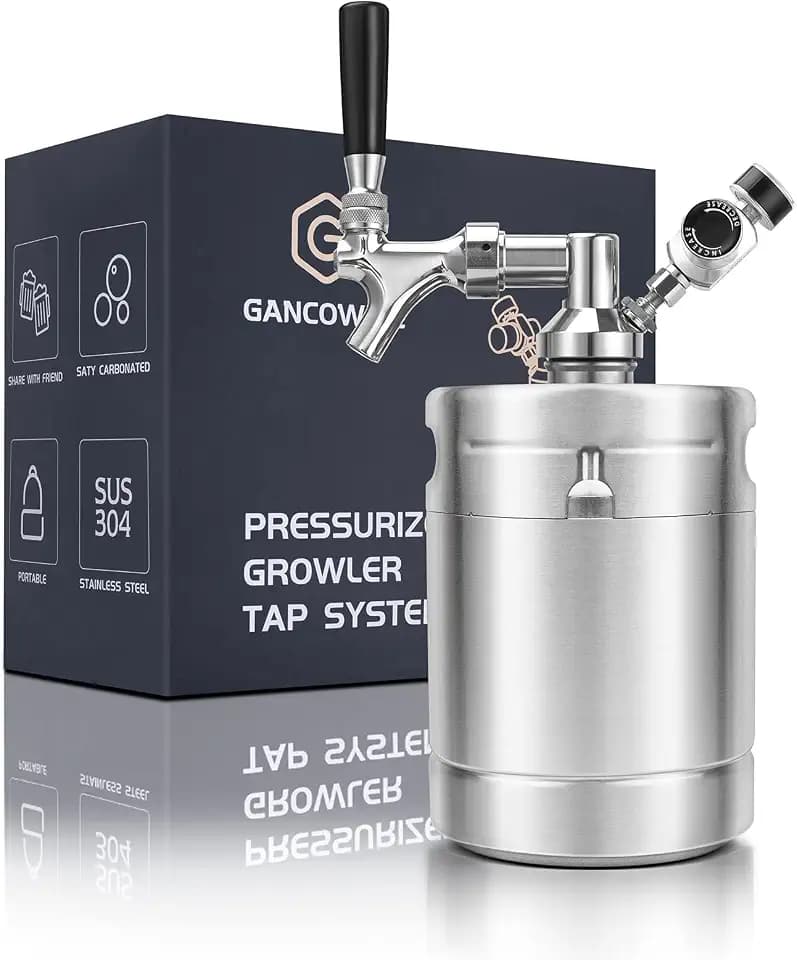GANCOWISE 64OZ Mini Keg Growler, Pressurized Home Dispenser System with Self-Closing Design Faucet Keeps Carbonation and Fresh for Homebrew, Craft and Draft Beer
