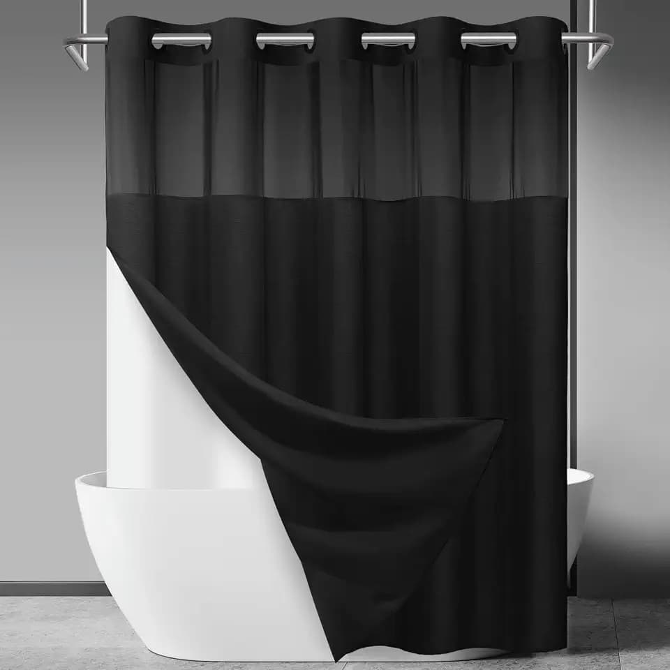 SORTTO Ringless Slub Shower Curtain with Snap in Liner, 71x77, Black