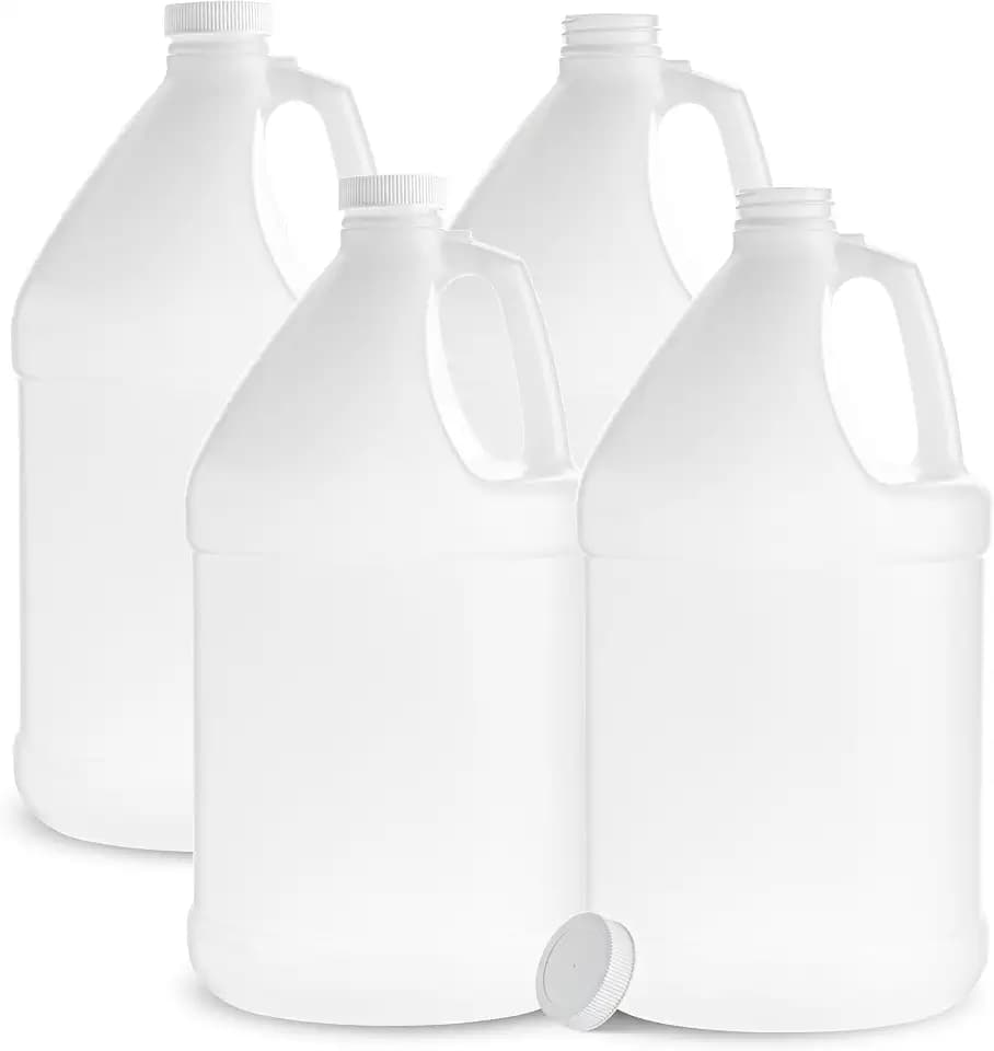 kitchentoolz 1 Gallon Water Jug - Empty Plastic Reusable Container for Liquids - HDPE Large 128 oz - Pack of 4 - Airtight Lids