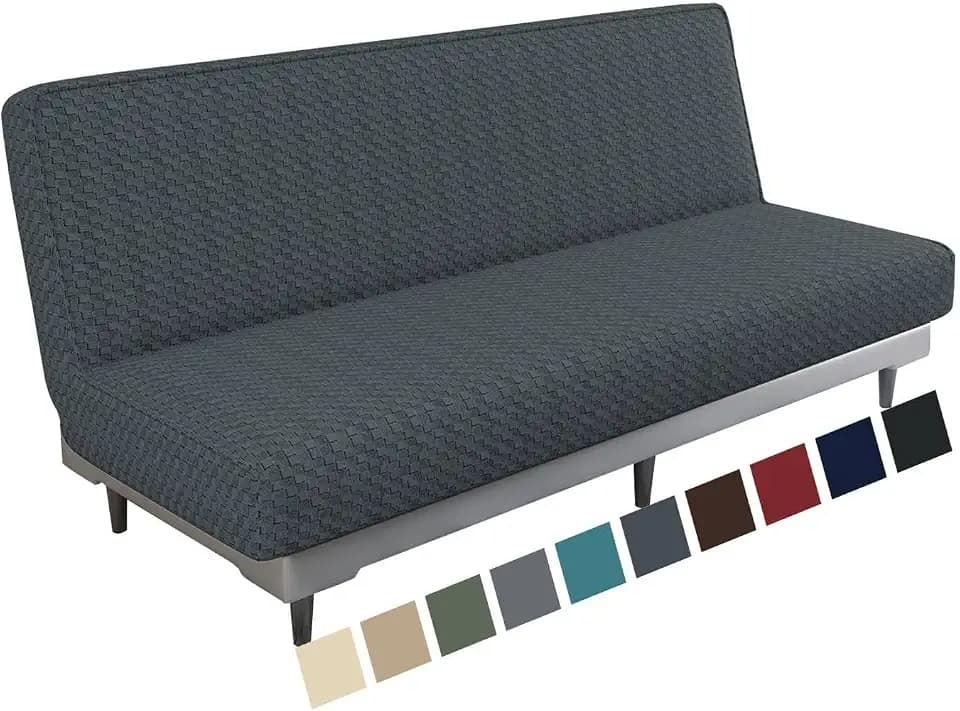 MAXIJIN Jacquard Futon Cover Stretch Armless Futon Sofa Cover Soft Futon Slipcover with Elastic Bottom Thick Sofa Bed Furniture Protector Covers, Machine Washable (Dark Gray)