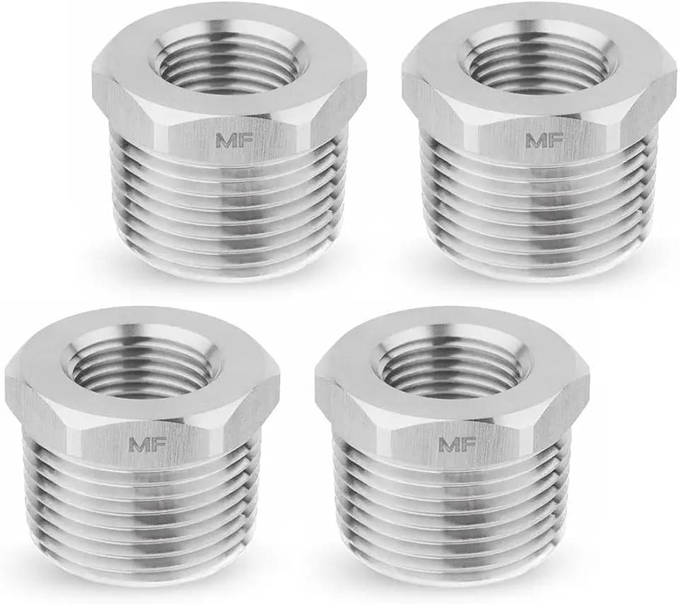 MAACFLOW Stainless Steel 1/2" Male NPT to 3/8" Female NPT Adapter Reducer Hex Bushing (Thread OD 0.81" - ID 0.58") (Pack of 4)