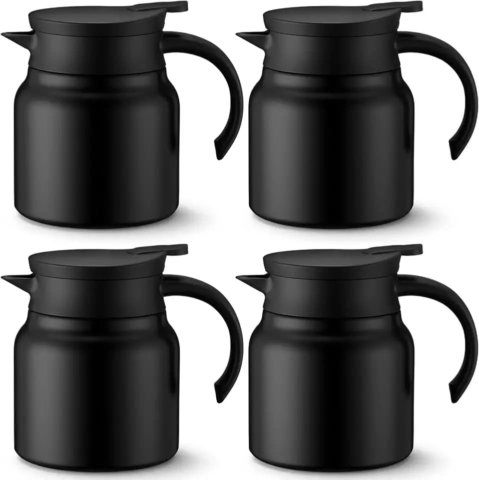 Ziliny 4 Pcs Thermal Coffee Carafe for Keeping Hot/Cold 27 oz Stainless Steel Small Coffee Creamer Container Double Wall Vacuum Insulated Tea Pot Beverage Dispenser for Milk Hot Chocolates(Black)