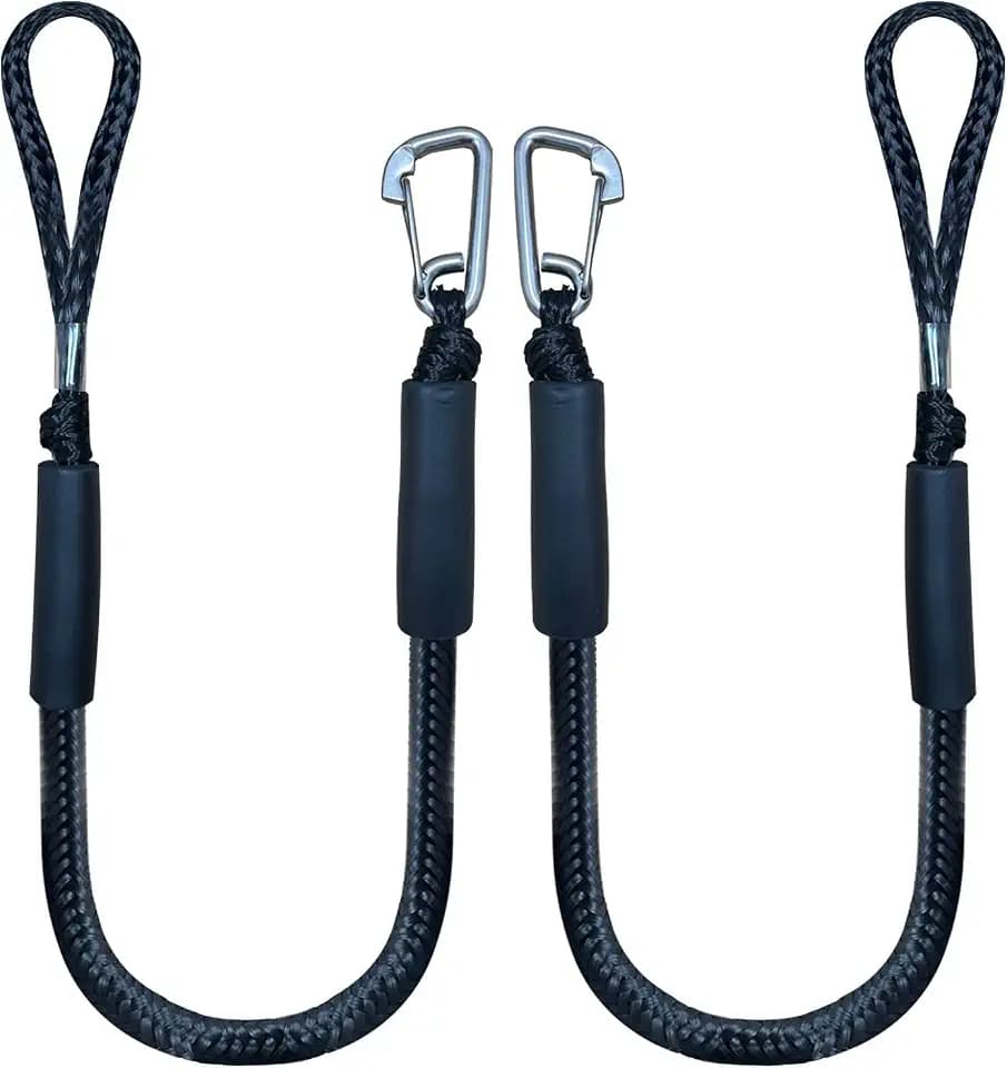 4 Feet Bungee Dock Line Mooring Rope 2-Pack for Docking with Stainless Steel Clip Accessories for Boats PWC, Built in Snubber, Kayak, Watercraft,SeaDoo,Jet Ski, Pontoon, Canoe, Power Boat