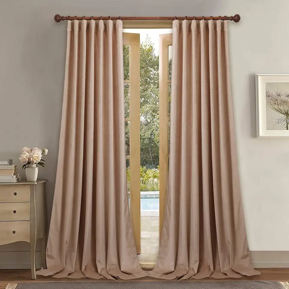 StangH Blush Beige Velvet Curtains Back Tab for Nursery, W52xL90, 2 Panels