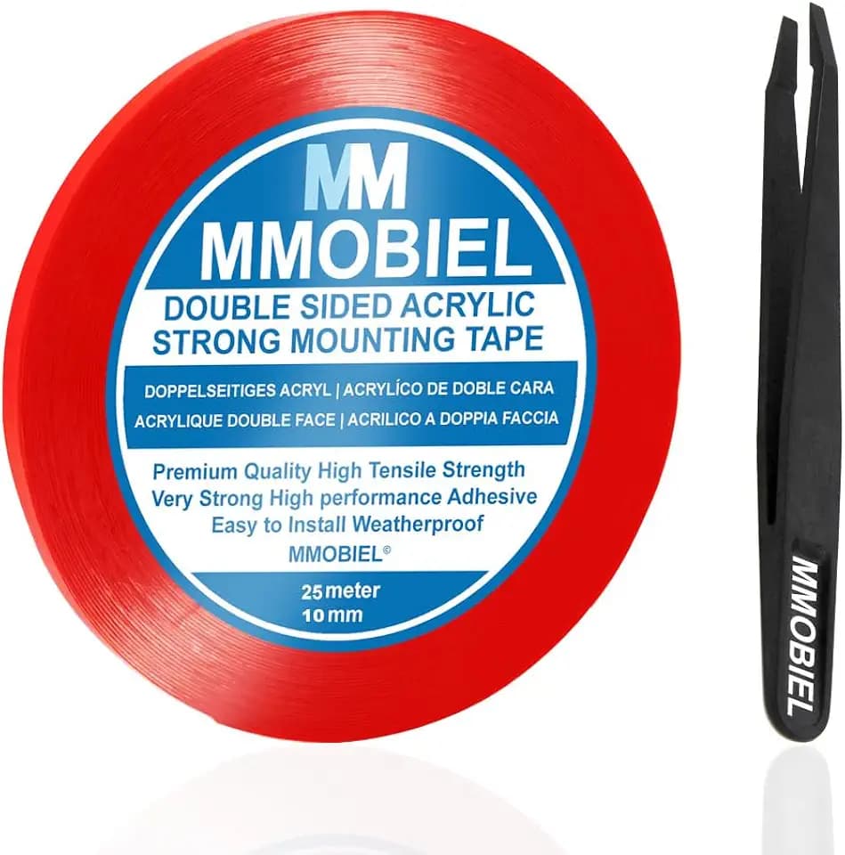 MMOBIEL Clear Double Sided Acrylic Tape 10mm 25m (82 ft) Removable Mounting Adhesive Strip with Red Liner – Ultra Strong, Weatherproof for Automotive, Wall, DIY Repair