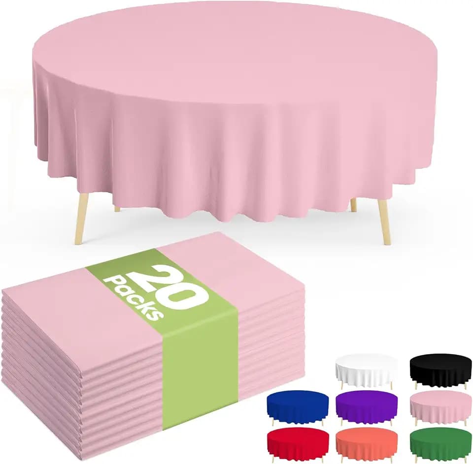 Pureegg 20 Pack Pink Disposable Plastic Tablecloth 84 Inch Round