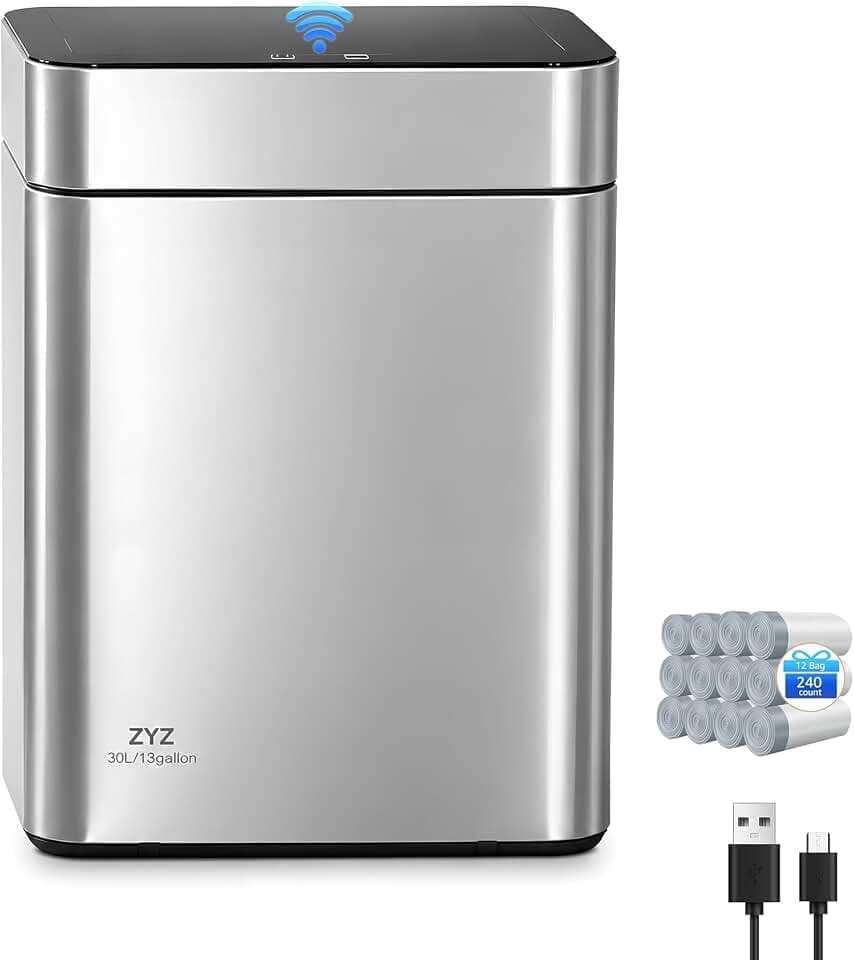 Kitchen Trash Can 13 Gallon with Lid, Stainless Steel Touchless Automatic