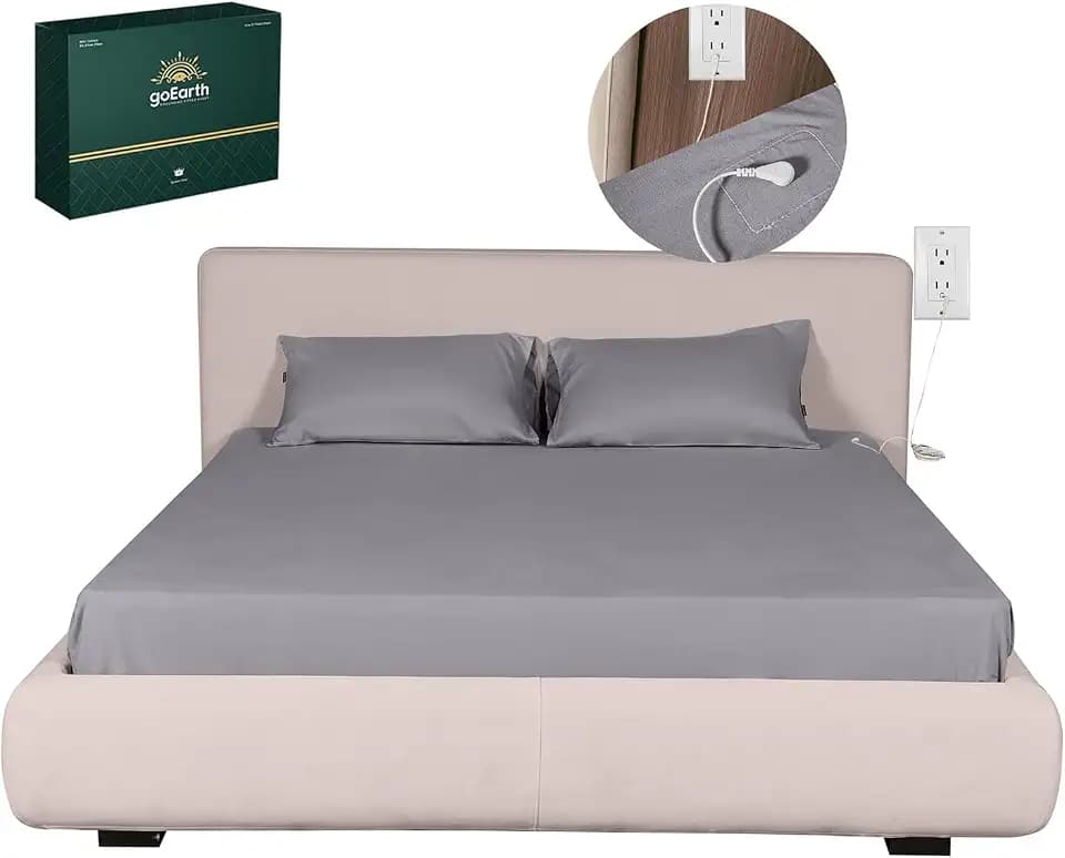 Grounding Fitted Sheet Queen Size with 100% Silver Mask - Increases Energy, Improves Sleep & Pressure - With Grounding Cord - Organic, Conductive (Queen)