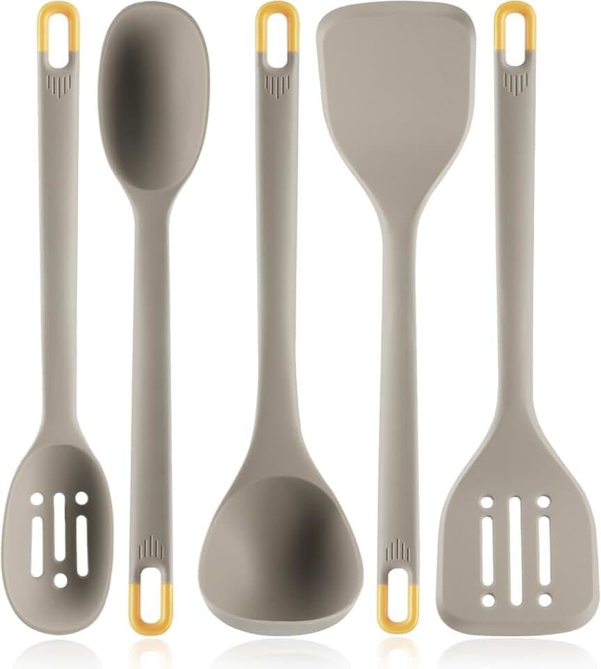 Silicone Kitchen Cooking Utensils Set: MOACC Heat Resistant 13inch Long Kitchen Gadgets, BPA Free Non Stick Rubber Cook Accessories For Food Prep, Frying, Serving, Basting (Light Grey)