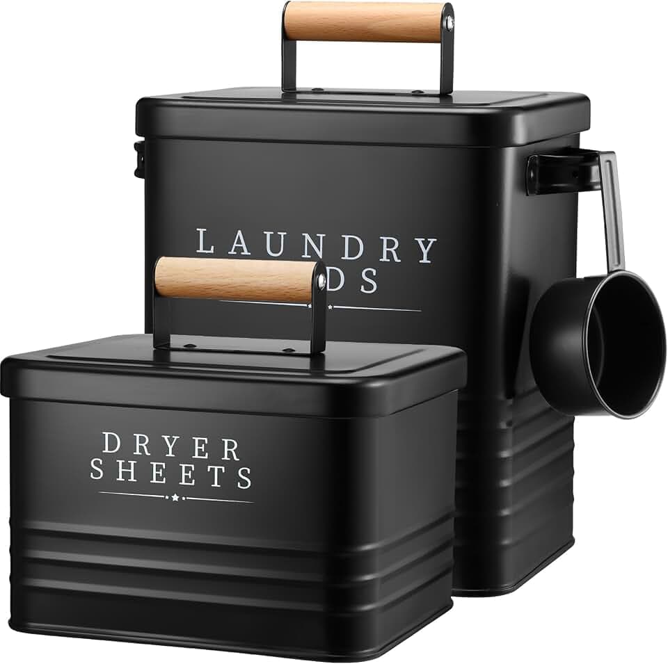 2 Pcs Farmhouse Metal Laundry Detergent Pod Container, Dryer Sheet Holder