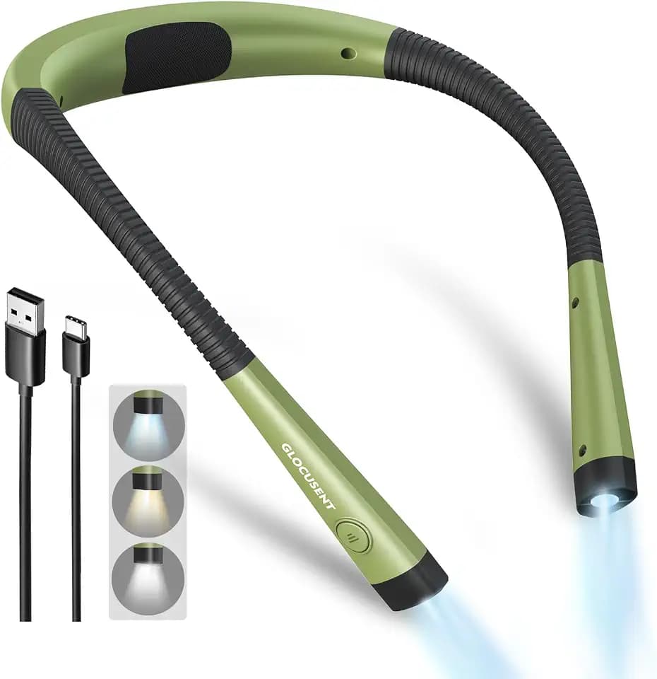 Glocusent Reading Light LED Neck Light,80-hr Rechargeable Book Light