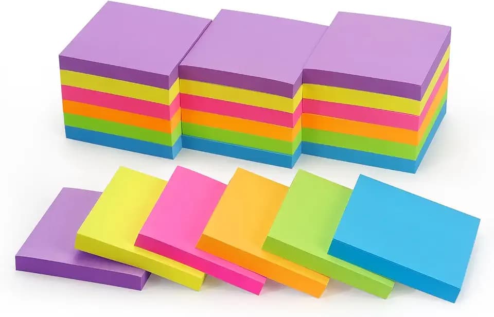 Sticky Notes 3x3 in, Bright Colors Self-Stick Pads, 24 Pads, 70 Sheets/Pad