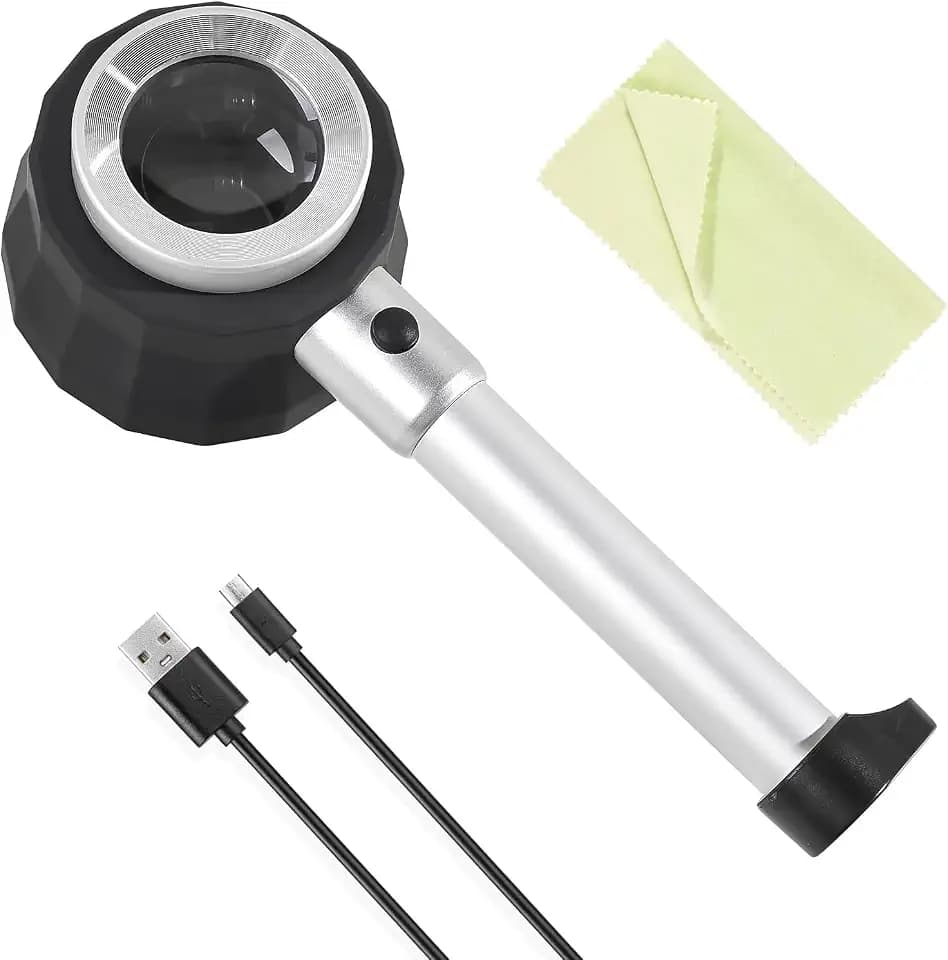 45X Magnifying Glass Loupe Handheld LED Light Jewlers Magnifier Lens with Measure Scale Optical LED Magnifier Loupe for Close Work Jewelry Hobby Reading Checking