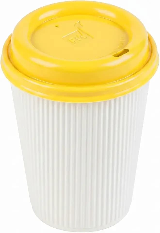 Restaurantware-Coffee Cup Lids Only For 8, 12, 16 and 20 oz Cups 25 Pack Of Disposable Yellow Hot Cup Lids Leakproof Plastic Drink Covers Elevated Spout Air Flow Vent For Latte Espresso Beverages