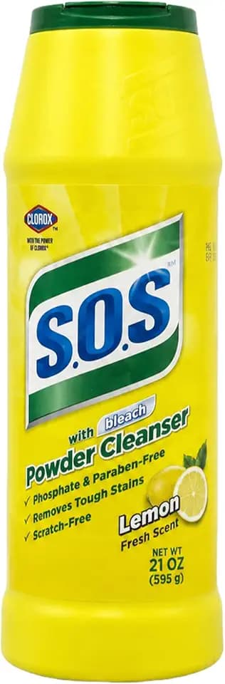 SOS Powder Cleanser with Bleach, Scratch-Free Scouring Powder Cleaner, Removes Tough Stains, Multipurpose Kitchen & Bathroom Cleaner for Sinks, Tubs, Tile & Countertops, Lemon Fresh, 21 oz, Pack of 12