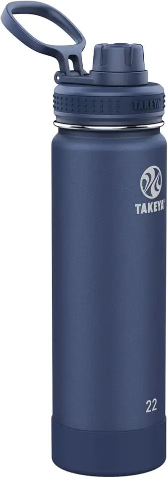 Takeya Actives Stainless Steel Water Bottle, Insulated Spout Lid, Keeps Drinks Cold 24 Hrs, Leakproof, Durable, Dishwasher Safe, Ideal for Gym, Travel, Fits Most Cup Holders, 22 oz/Midnight Blue