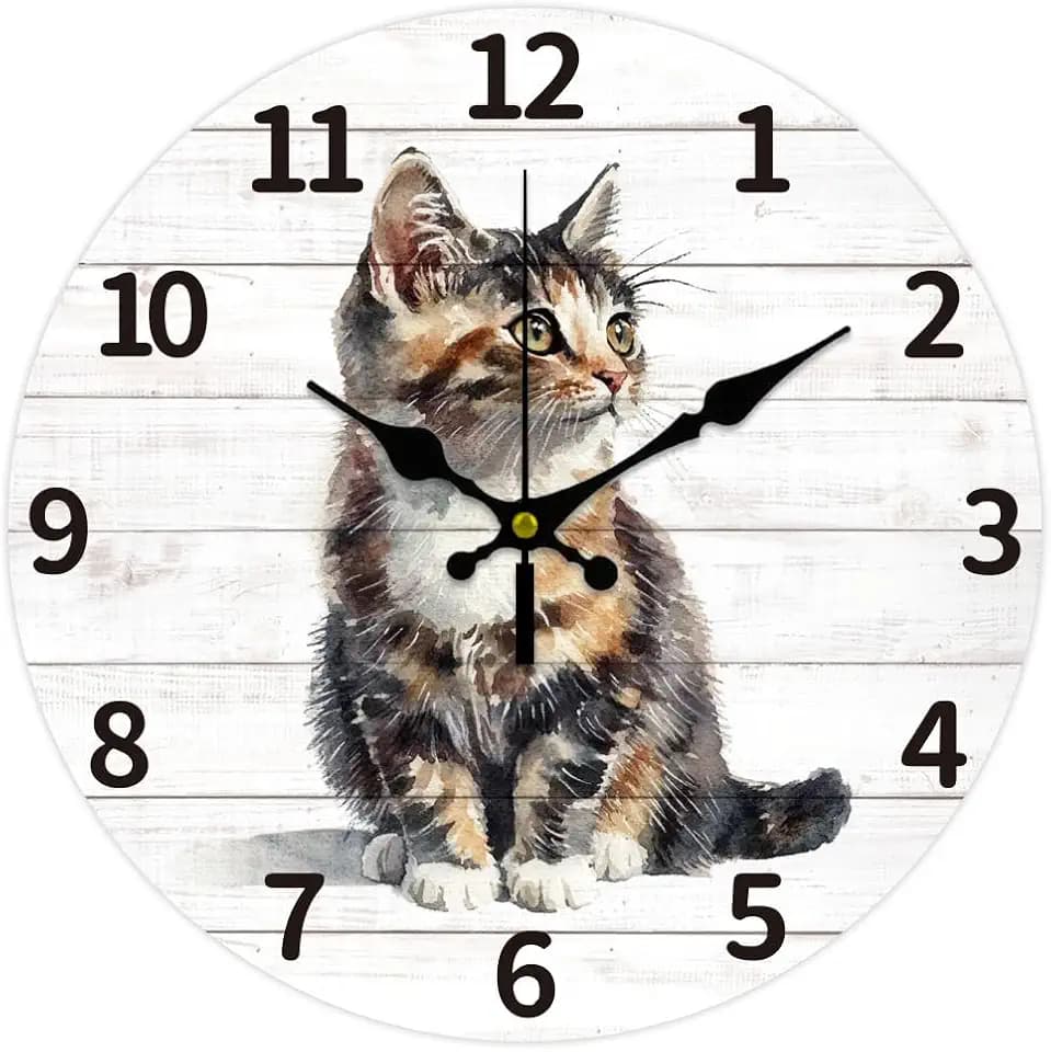 CHGCRAFT Realistic Cat Pattern Round Wall Clock 12 Inch