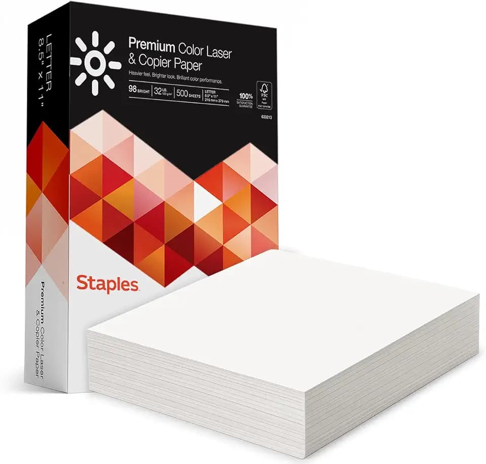 Staples Laser Paper, 8.5x11 Inch, 32 lb., 98 Brightness, 500/Ream