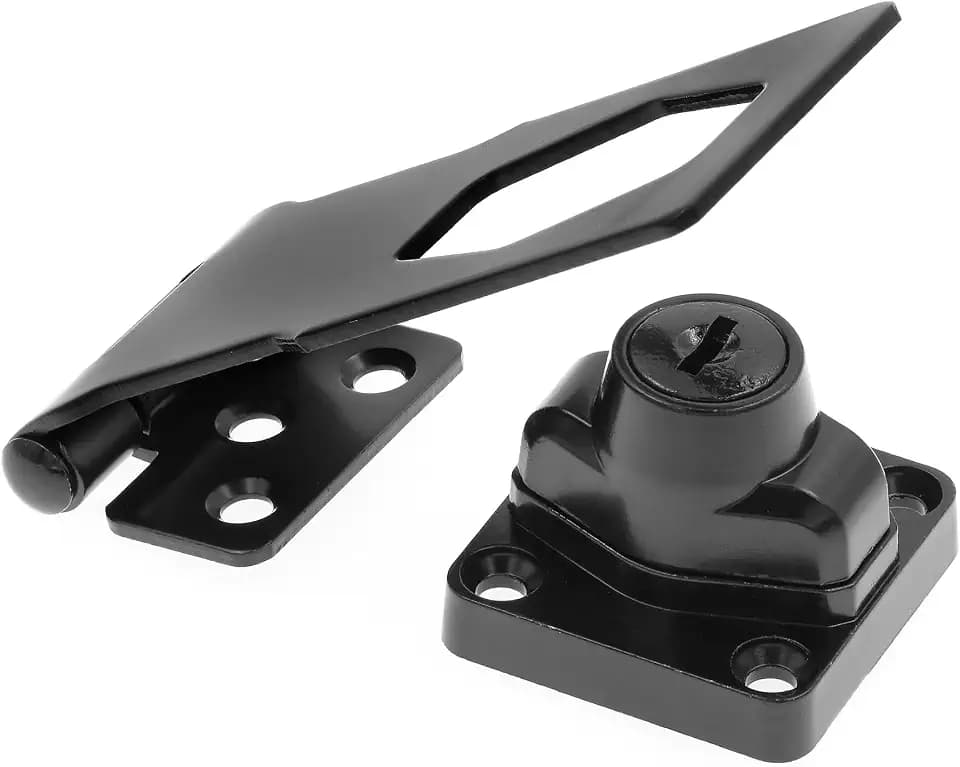 Prime-Line U 117208 Door and Gate Safety Hasp Hinge Latch with Keyed Twist Knob Lock 3-3/4 inch with Screws Matte Black (Single Pack)