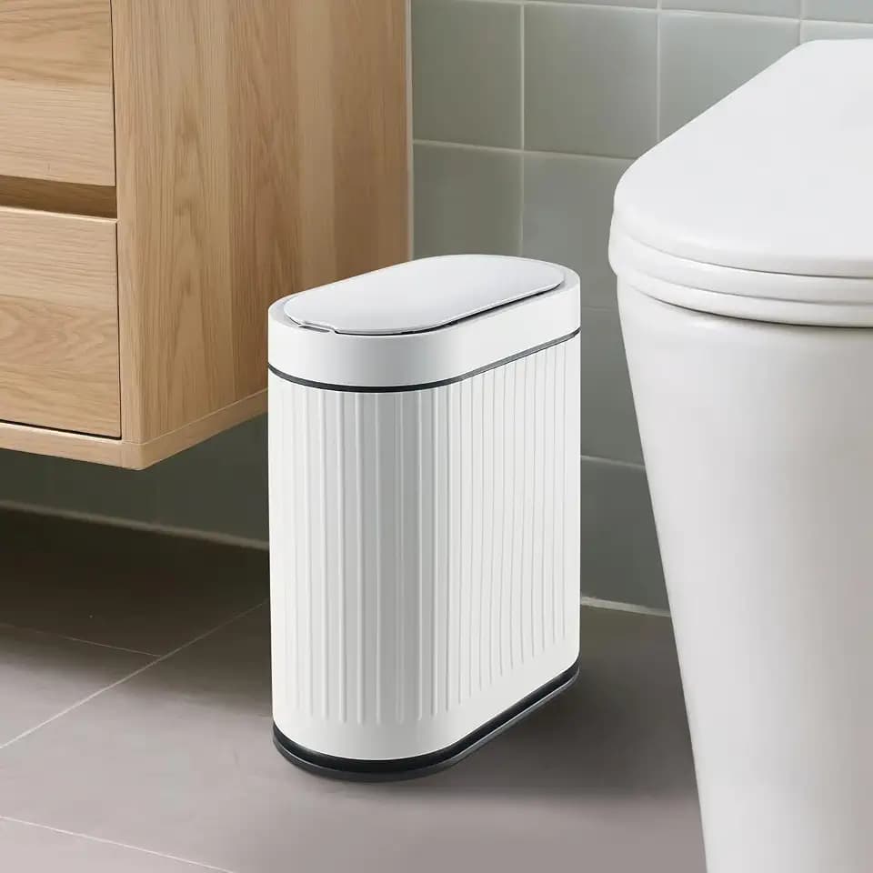 ELPHECO Slim Bathroom Trash Can with Lid, 2 Gallon White Black