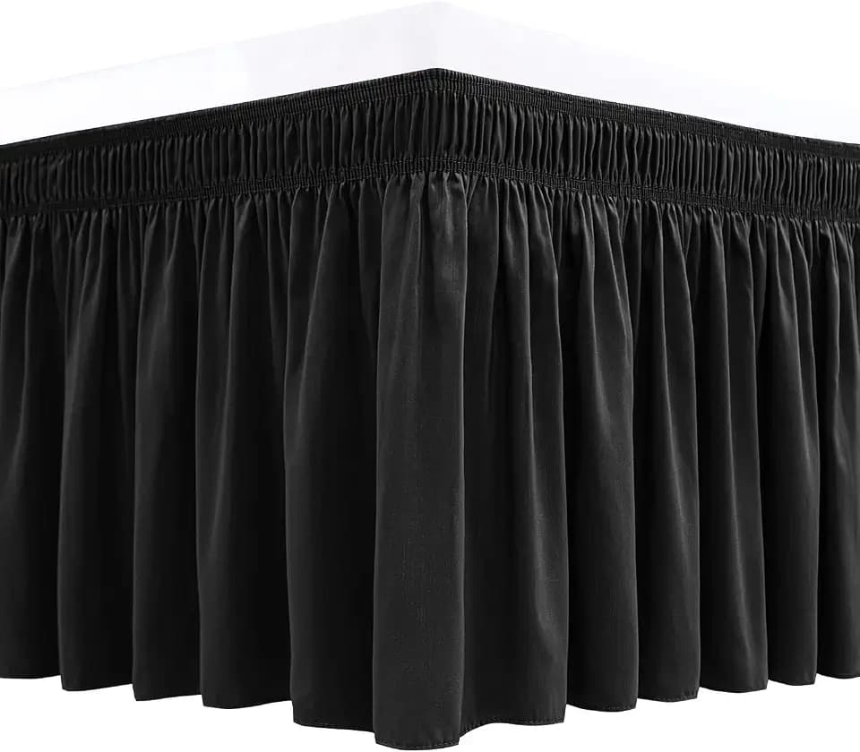 Wrap Around Bed Skirt King Size 15 Inch Drop-Elastic Dust Ruffle Black