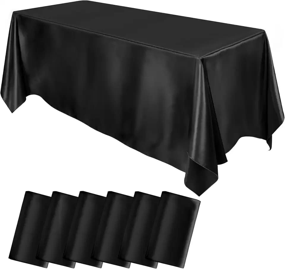 MCEAST 6 Pack Satin Rectangular Tablecloth, 102 x 58 Inches, Black