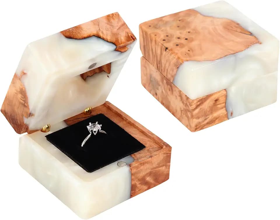 Handmade wooden wedding ring box - engagement ring holder with magnetic clasp - vintage wooden jewelry storage box for couples - single-slot design