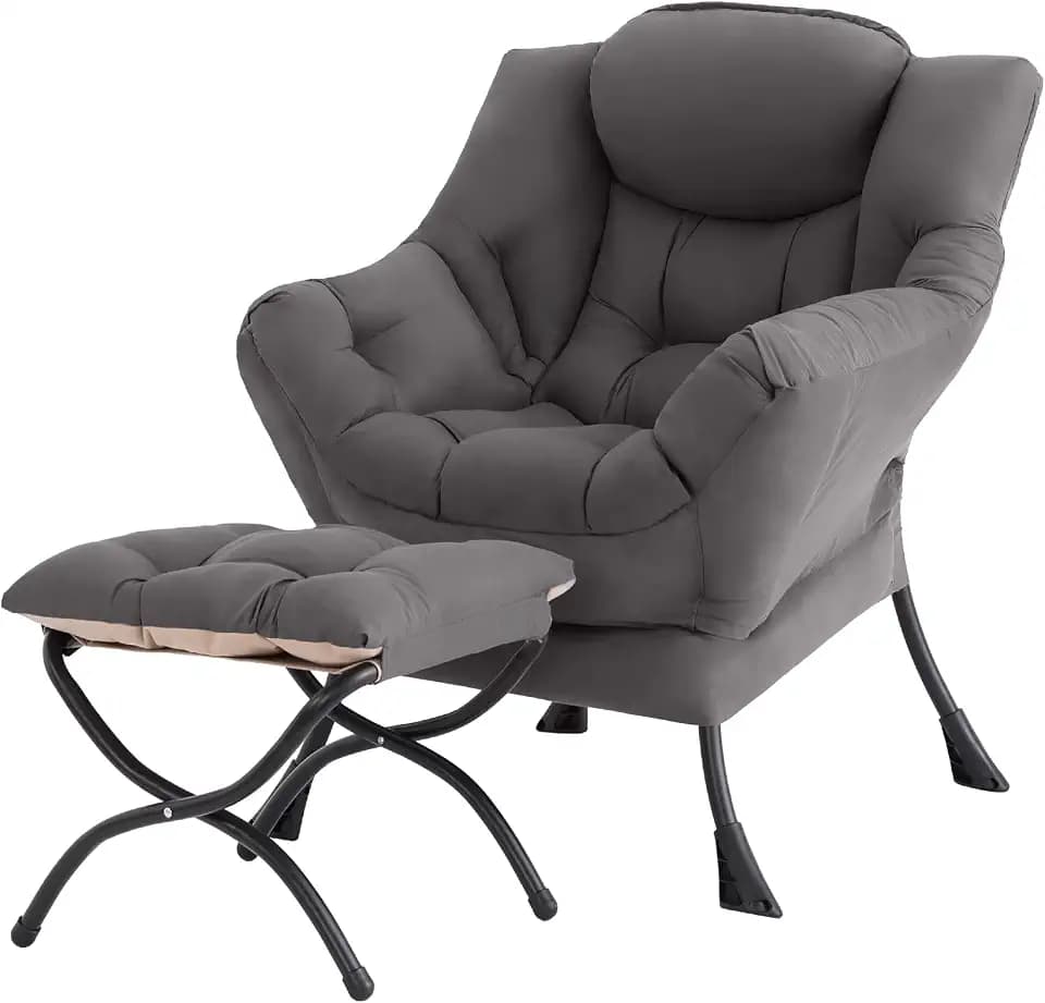 Tiita Lazy Chair with Ottoman, Comfy Reading Accent Chair, Dark Grey