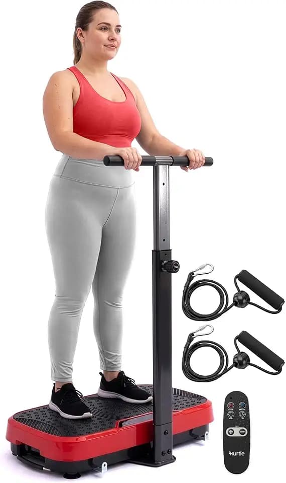 Hurtle Vibration Plate Exercise Machine with Handlebar, Vibration Plate with Handles for Low-Impact Home Fitness, 1-99 Speed Levels, 10 Preset Programs, Remote Control, Quiet Workout Platform