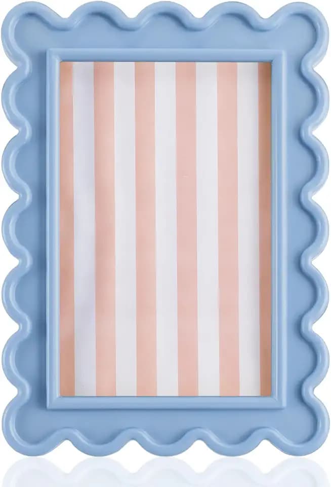 AceOrbit 4x6 Inches Haze Blue Flower Wavy Picture Frame Cute Wavy Edge