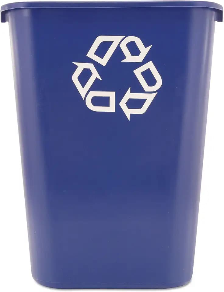 Rubbermaid Commercial Products Deskside Recycling Can, 10.25-Gallon/41-Quart, Blue Recycling Symbol, Plastic, for Bedroom/Bathroom/Office/Under Desk/Sink