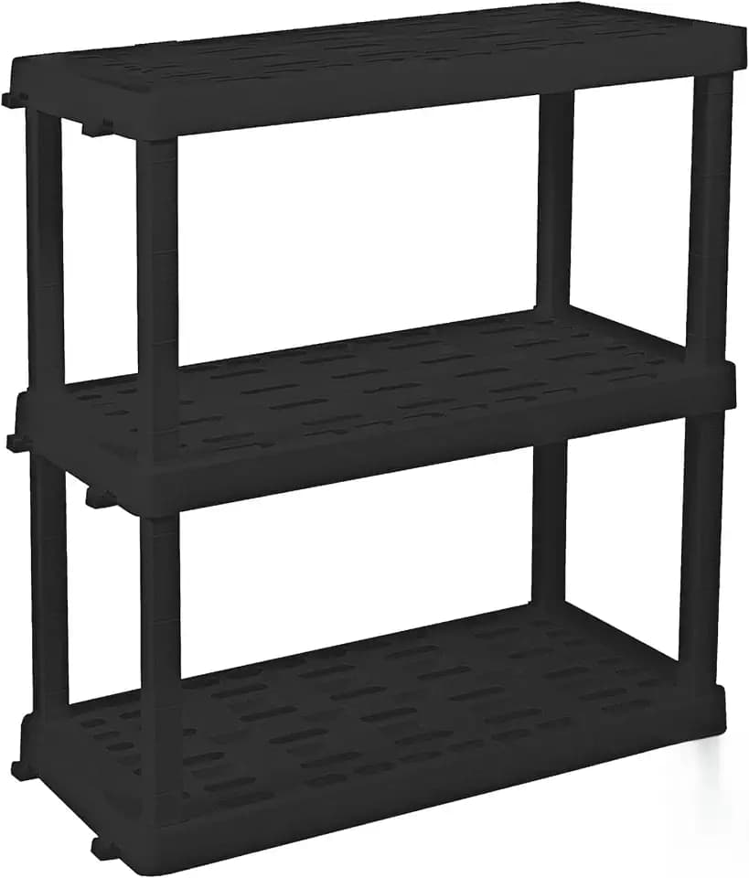 Oskar Heavy Duty Plastic Storage Shelves- for Garage, Kitchen, Bathroom Basement Kids Room, Stackable 3-Tier Black Organizer Rack for Books Shoes, Toys, Pantry, Cleaning and Closet Organization
