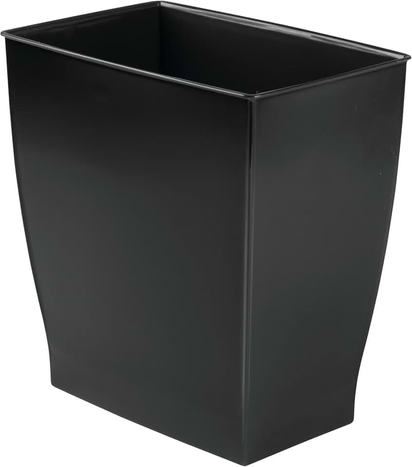 iDesign Small Plastic Bathroom Trash Can, Black