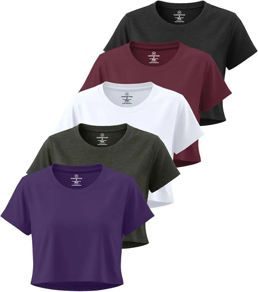 5 Pack Women's Dry Fit Crop Top Workout T Shirts Short Sleeve Athletic Gym